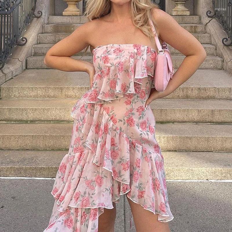 Casual Dresses 2022 Women Summer Boho Dress Strapless Floral Print Sexy See Through Elegant Chiffon Vestidos Ruffles Ladies Pink
Casual Dresses 2022 Women Summer Boho Dress Strapless Floral Print Sexy See Through Elegant Chiffon Vestidos Ruffles Ladies Pink