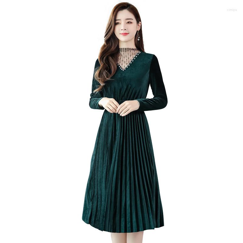 Casual Dresses High Quality Winter Dress Women Gold Velvet Long Sleeve Lace Pleated Ladies Elegant Party Tunic Vestidos, Green
Casual Dresses High Quality Winter Dress Women Gold Velvet Long Sleeve Lace Pleated Ladies Elegant Party Tunic Vestidos, Green