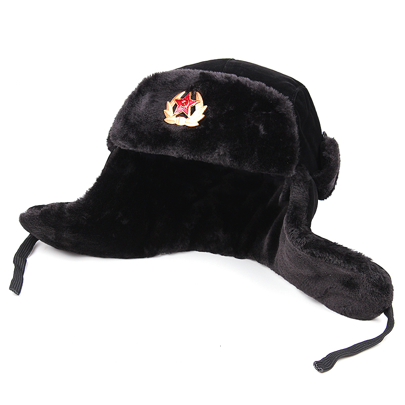 BeanieSkull Caps Soviet Military Badge Russian Ushanka Bomber Hat Pilot Faux Rabbit Winter With Fur Earmuffs Snow Cycling Ski 221205 - view 3