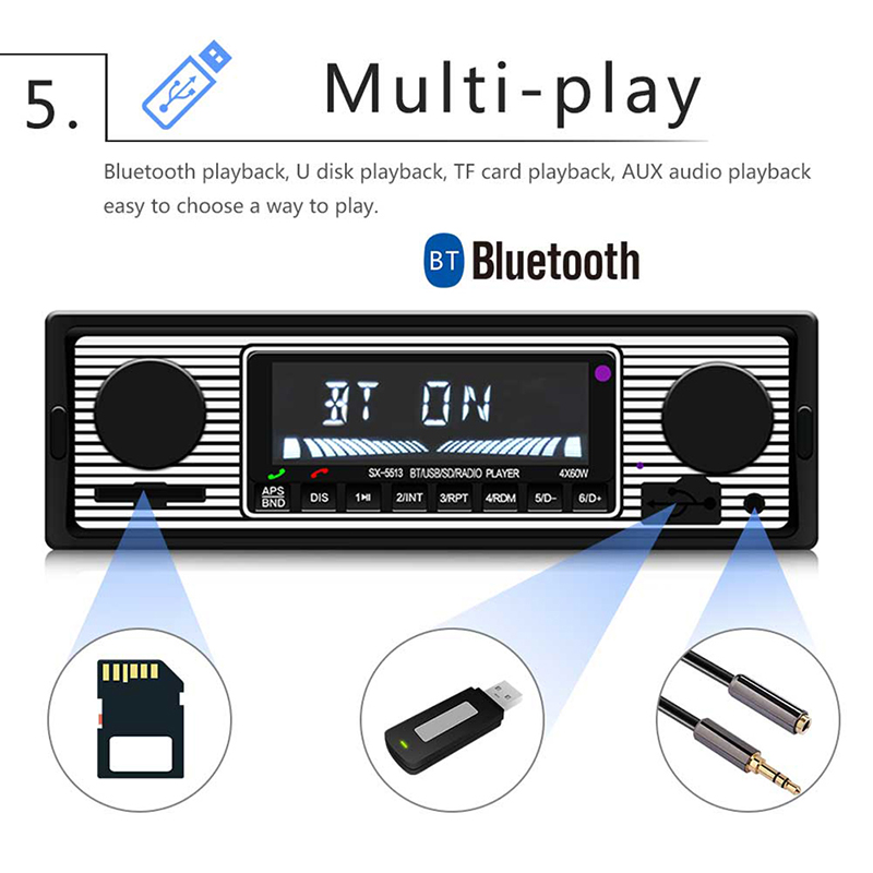 XINMY Bluetooth Car Radio Vintage Dual Knob MP3 Player FM Tuner Stereo USB AUX Classic Car retro Audio Receiver Speaker Accessories