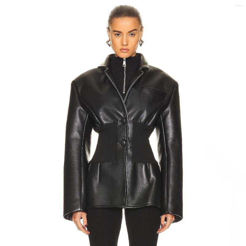 Women' Leather Autumn And Winter Show Style Three-dimensional Sense Super Thin Waist Coat Knitted Stitching Spice Girl, Black
Women' Leather Autumn And Winter Show Style Three-dimensional Sense Super Thin Waist Coat Knitted Stitching Spice Girl, Black