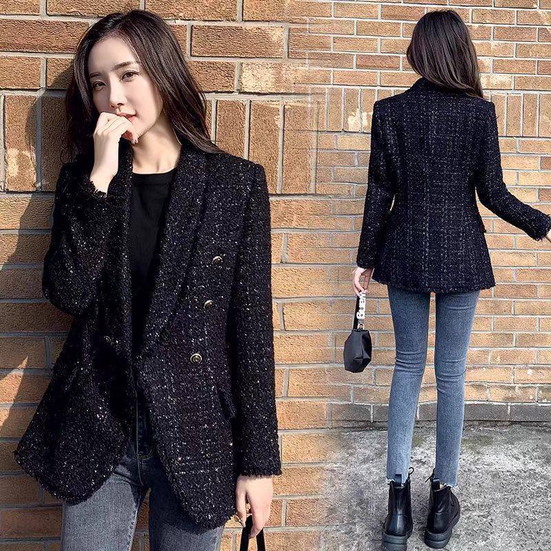 Womens Suits Blazers Winter Women Fashion Tweed Double Breasted Black Blazer Coat Vintage Long Sleeve Flap Pockets Female Outerwear Chic Suit Femme 221206
Womens Suits Blazers Winter Women Fashion Tweed Double Breasted Black Blazer Coat Vintage Long Sleeve Flap Pockets Female Outerwear Chic Suit Femme 221206