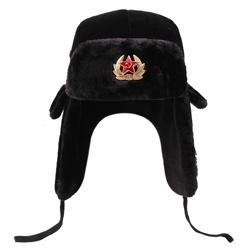 BeanieSkull Caps Soviet Military Badge Russian Ushanka Bomber Hat Pilot Faux Rabbit Winter With Fur Earmuffs Snow Cycling Ski 221205