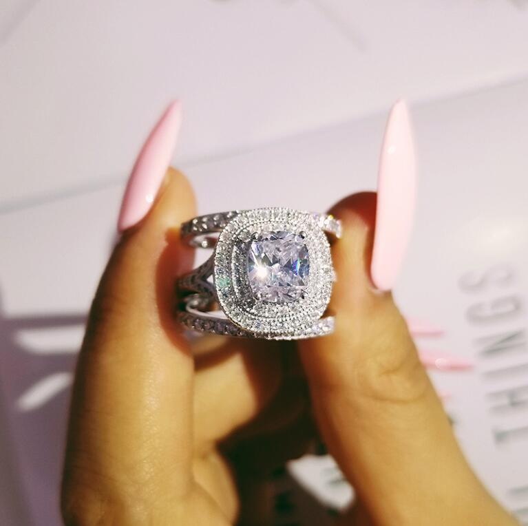 Sterg Oval Cut White Topaz CZ Dia Engagement Bridal Ring Set for Women, 3PCS Eternity Wedding Rings, Sier Plated, Gift Box Included