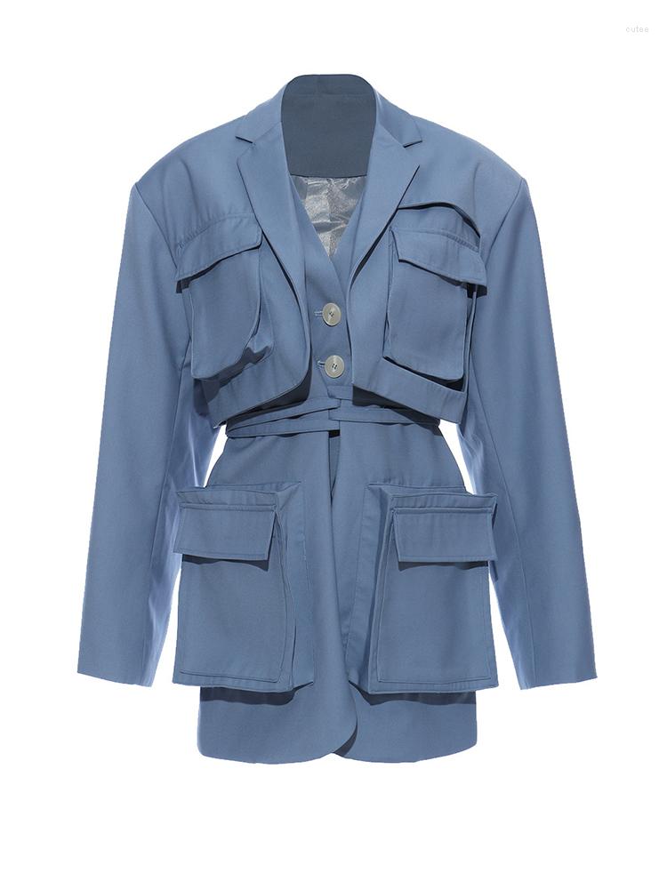 Women' Suits Women Blue Pocket Bandage Big Size Blazer Lapel Long Sleeve Loose Fit Jacket Fashion Tide Spring Autumn 2022 M699
Women' Suits Women Blue Pocket Bandage Big Size Blazer Lapel Long Sleeve Loose Fit Jacket Fashion Tide Spring Autumn 2022 M699