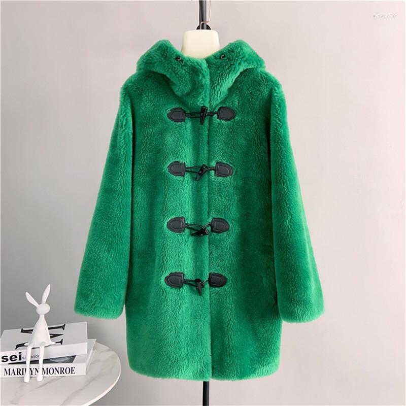Women' Fur Fashion Hooded Horn Buckle Mid-Length Sheep Sheardown Coat Women Autumn Winter Korean Wool Overcoat Female Jacket H2648, Red
Women' Fur Fashion Hooded Horn Buckle Mid-Length Sheep Sheardown Coat Women Autumn Winter Korean Wool Overcoat Female Jacket H2648, Red