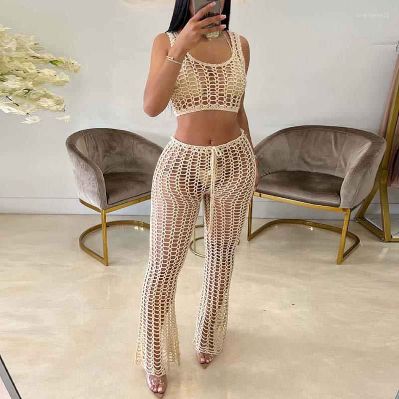 Women' Two Piece Pants Women Set Summer Beach Cover-Ups Sexy Crochet Hollow Out Cropped Tops Vest And Drawstring Bell Bottom Trousers, Black
Women' Two Piece Pants Women Set Summer Beach Cover-Ups Sexy Crochet Hollow Out Cropped Tops Vest And Drawstring Bell Bottom Trousers, Black
