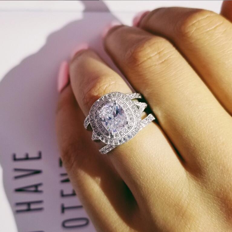 Sterg Oval Cut White Topaz CZ Dia Engagement Bridal Ring Set for Women, 3PCS Eternity Wedding Rings, Sier Plated, Gift Box Included