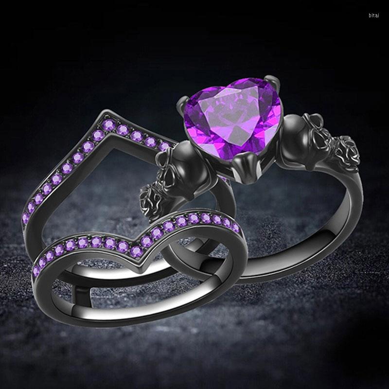 Wedding Rings Gothic Black Rose Flower Skull Engagement Set Red Purple Heart-shaped Zircon Crystal Anniversary Jewelry
Wedding Rings Gothic Black Rose Flower Skull Engagement Set Red Purple Heart-shaped Zircon Crystal Anniversary Jewelry