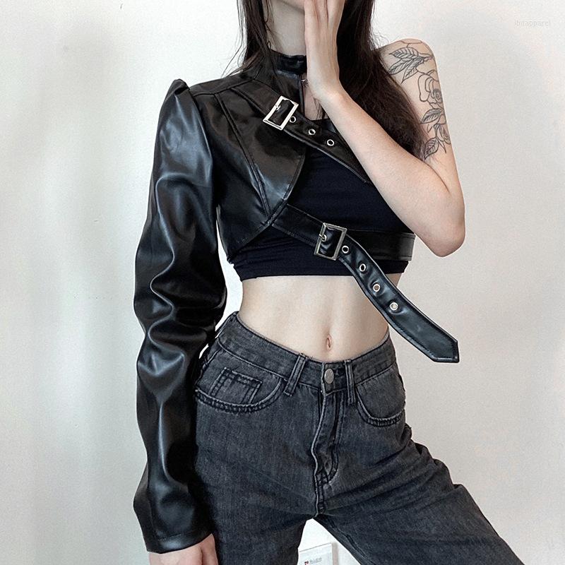 Women' Leather Black PU Crop Jacket One-shoulder Long-sleeved Street Wear Punk Y2K Womens Coats Adjustable Buckle Short Fashion
Women' Leather Black PU Crop Jacket One-shoulder Long-sleeved Street Wear Punk Y2K Womens Coats Adjustable Buckle Short Fashion