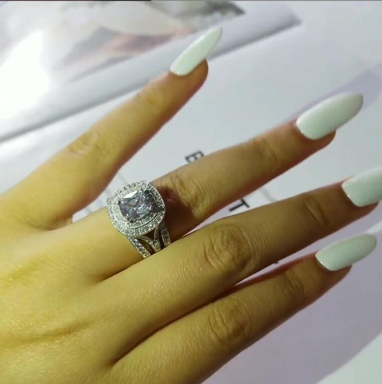 Sterg Oval Cut White Topaz CZ Dia Engagement Bridal Ring Set for Women, 3PCS Eternity Wedding Rings, Sier Plated, Gift Box Included