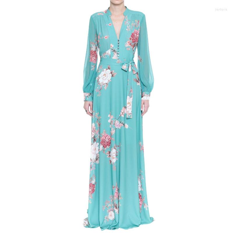 Casual Dresses Runway Designers Vintage Printed For Women 2022 Summer Elegant V-neck Long Sleeve Pleated Maxi Dress Blue Vestido, Sky blue
Casual Dresses Runway Designers Vintage Printed For Women 2022 Summer Elegant V-neck Long Sleeve Pleated Maxi Dress Blue Vestido, Sky blue