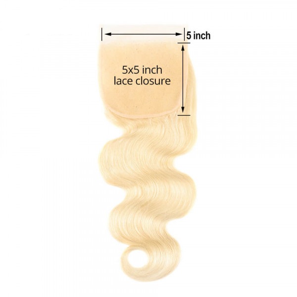 613 Blonde Straight Body Wave 5x5 Lace Closures Human Hair Pre Plucked Natural Hairline Bleached Knots