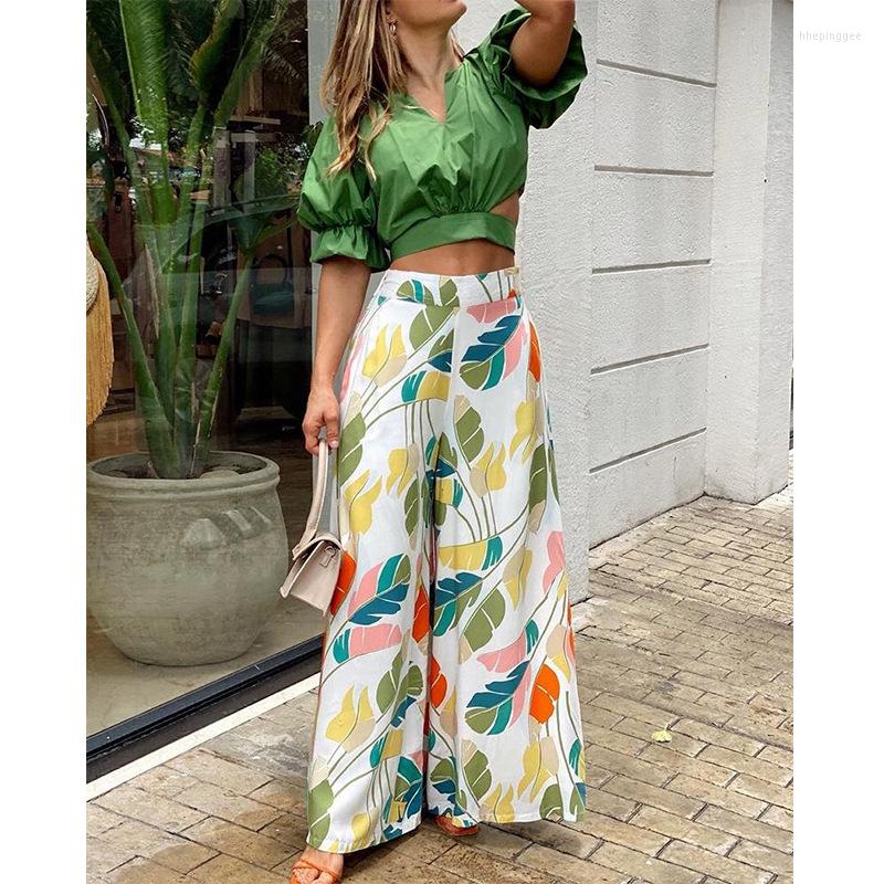 Women's Two Piece Pants 2022 Women's Leisure Suit V-neck Short-Sleeved Shirt High Waist Print Wide-Leg Trousers Two-Piece Set, Yellow
Women's Two Piece Pants 2022 Women's Leisure Suit V-neck Short-Sleeved Shirt High Waist Print Wide-Leg Trousers Two-Piece Set, Yellow