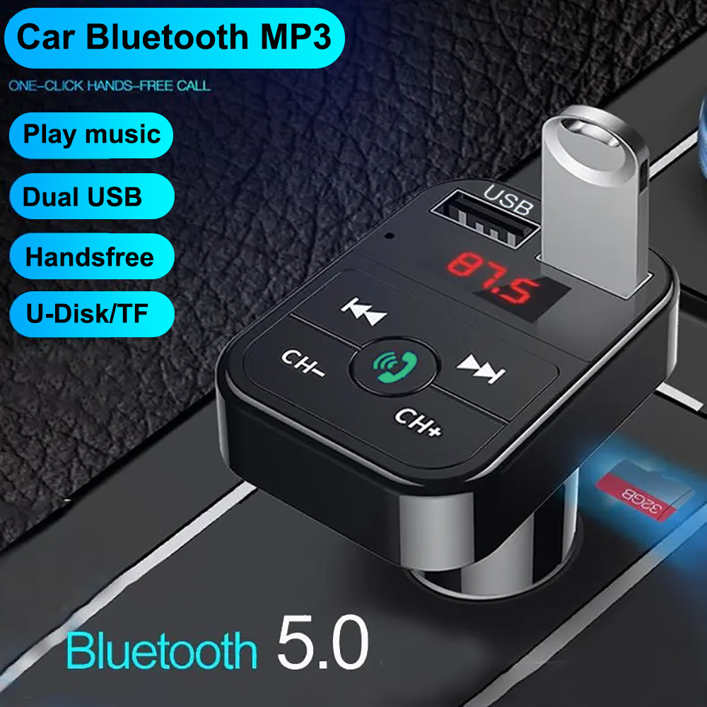 

BT5.0 FM Transmitter Bluetooth Handsfree MP3 Music Player Dual USB Radio Modulator Wireless Audio Adapter Car Charger