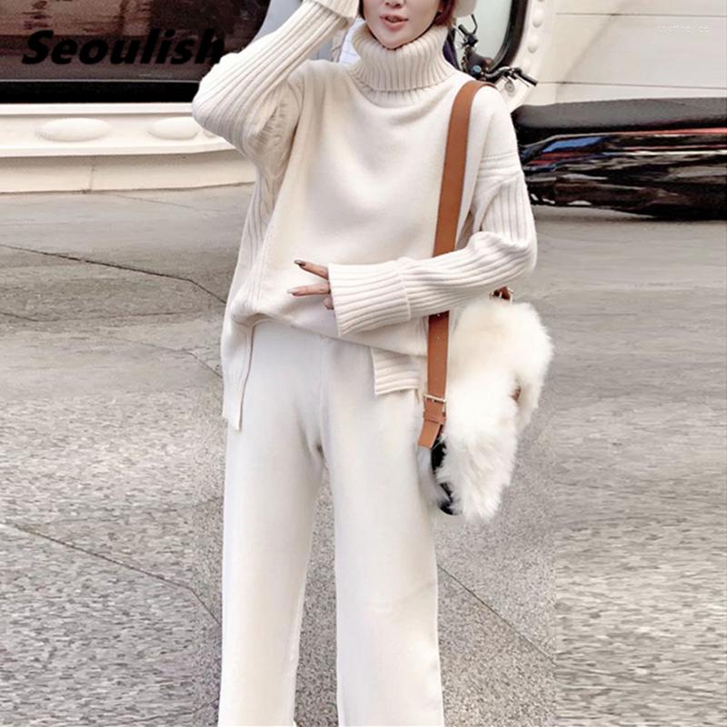 Women's Two Piece Pants Seoulish Autumn Winter 2 Pieces Women Sets Knitted Tracksuit 2022 Turtleneck Sweater And Wide Leg Jogging Pant, Black
Women's Two Piece Pants Seoulish Autumn Winter 2 Pieces Women Sets Knitted Tracksuit 2022 Turtleneck Sweater And Wide Leg Jogging Pant, Black