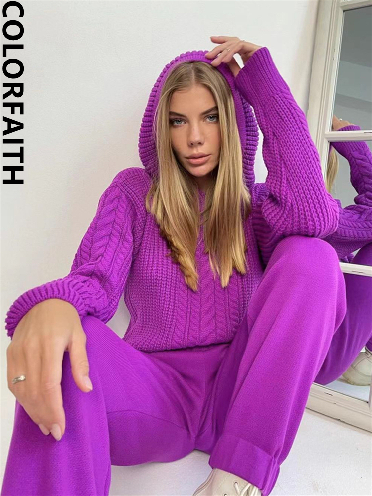 Womens Two Piece Pants Colorfaith Sweaters With Knitted Warm Fashionable Autumn Winter Women Sets Pieces Tracksuit Suits WS2003JX 221206, Purple
Womens Two Piece Pants Colorfaith Sweaters With Knitted Warm Fashionable Autumn Winter Women Sets Pieces Tracksuit Suits WS2003JX 221206, Purple