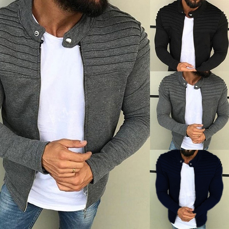 Men's Jackets Sports Casual Men Autumn Pleats Slim Stripe Fit Zipper Long Sleeve Coat Cardigan 221206