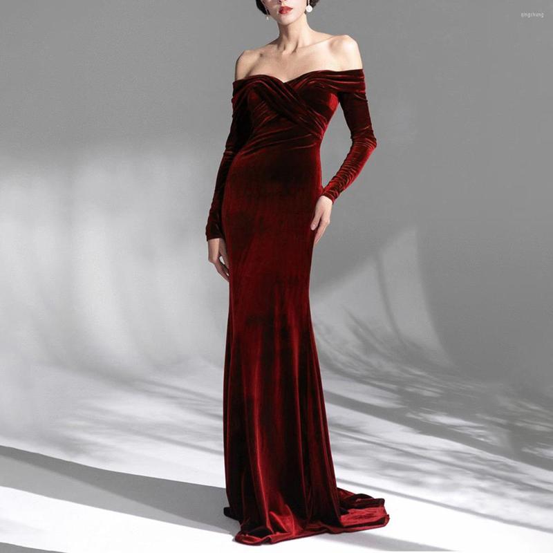 Casual Dresses Long Luxury Dress Women Elegant Velvet Burgundy Off The Shoulder Full Sleeve Floor Length Birthday Party Evening Vestidos
Casual Dresses Long Luxury Dress Women Elegant Velvet Burgundy Off The Shoulder Full Sleeve Floor Length Birthday Party Evening Vestidos