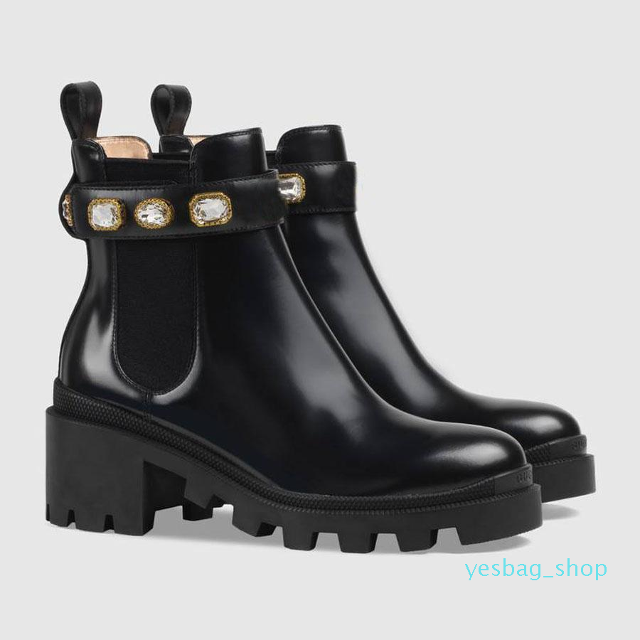 Designer Shoes Ankle Boots Ankles Boot Women Rubber Platform Black Leather Embroidered Bee 856 Belt Print Super Quality Eu35-41 High Cut-image
