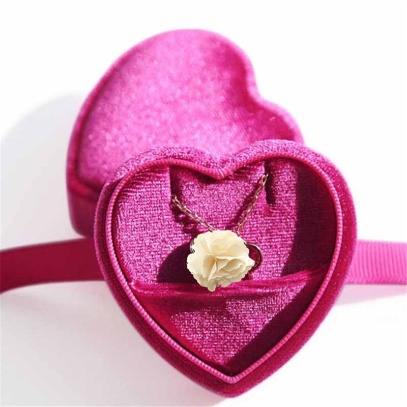 Velvet Ring Box Heart Shape Double Rings Boxes Display Holder Jewelry Case for Proposal Engagement Wedding - view 3