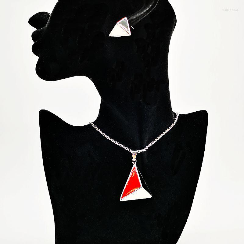 Necklace Earrings Set 3 Colors EPOXY 3D Pyramid Pendant Stainless Steel Elegant Jewelry, Picture shown
Necklace Earrings Set 3 Colors EPOXY 3D Pyramid Pendant Stainless Steel Elegant Jewelry, Picture shown