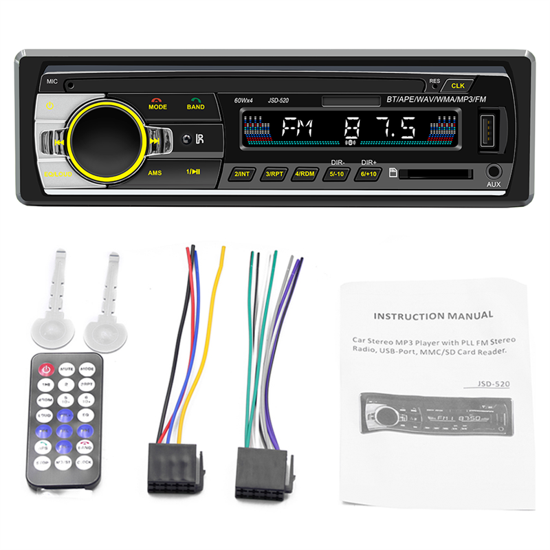 Car Radio Stereo Player 7 Color Digital Bluetooth MP3 Player JSD520 FM Audio Stereo Music USB/SD with In Dash AUX Input