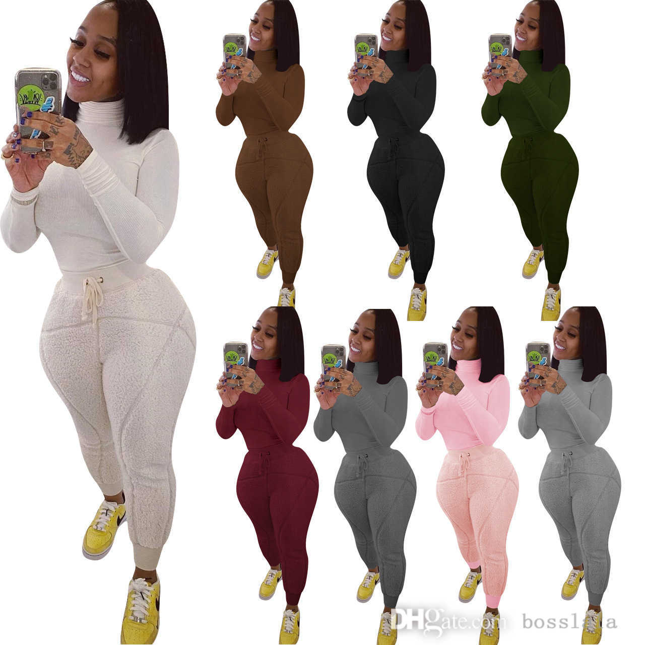 Womans High Collar Slim Tracksuit Winter Rib Plush Sports Leisure Sportwear Solid Color Two Piece Outfits, Wine
Womans High Collar Slim Tracksuit Winter Rib Plush Sports Leisure Sportwear Solid Color Two Piece Outfits, Wine