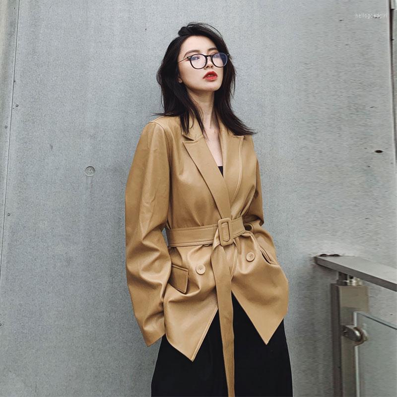 Women' Leather Spring Autumn PU Jacket Women Streetwear Loose Wash Female Black Mid-length Coat With Belt
Women' Leather Spring Autumn PU Jacket Women Streetwear Loose Wash Female Black Mid-length Coat With Belt