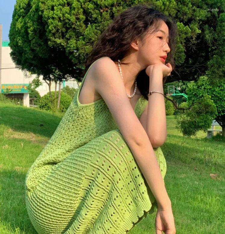 Casual Dresses French Design Feels Sweet Small And Fresh Sleeveless Knit Dress Summer Fashion Holiday Style Sexy Green Women
Casual Dresses French Design Feels Sweet Small And Fresh Sleeveless Knit Dress Summer Fashion Holiday Style Sexy Green Women