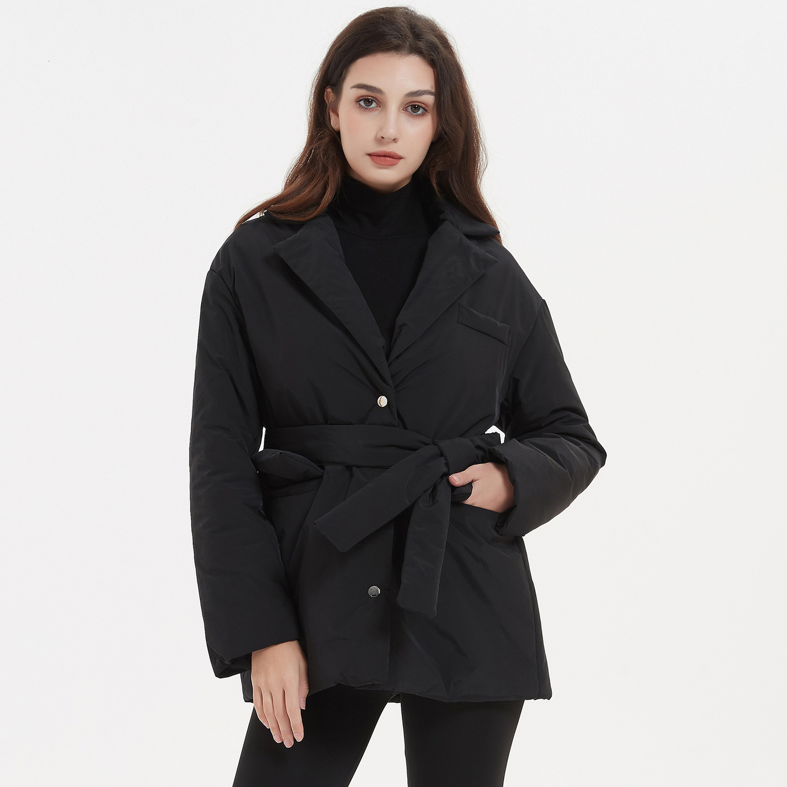 Women s Down Parkas Malina Casual Notched Fashion Tie Belt Solid Black Coats Elegant Single Breasted Cotton Jackets Female Ladies 221206
Women s Down Parkas Malina Casual Notched Fashion Tie Belt Solid Black Coats Elegant Single Breasted Cotton Jackets Female Ladies 221206