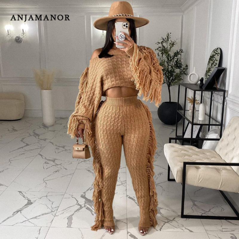 Women Two Piece Pants ANJAMANOR Tassel Knitted Sweater Sexy Set Matching Sets Fashion Winter Outfits for Women Wholesale D62 HZ99 221206, Auburn
Women Two Piece Pants ANJAMANOR Tassel Knitted Sweater Sexy Set Matching Sets Fashion Winter Outfits for Women Wholesale D62 HZ99 221206, Auburn