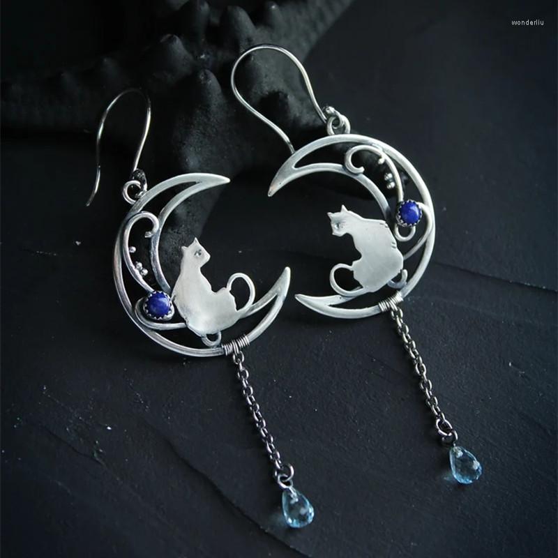 Dangle Earrings Dainty Long Chain Vintage Silver Color Cute Cat Crescent Lapis Lazuli Hypoallergenic Jewelry Gift For Women
Dangle Earrings Dainty Long Chain Vintage Silver Color Cute Cat Crescent Lapis Lazuli Hypoallergenic Jewelry Gift For Women