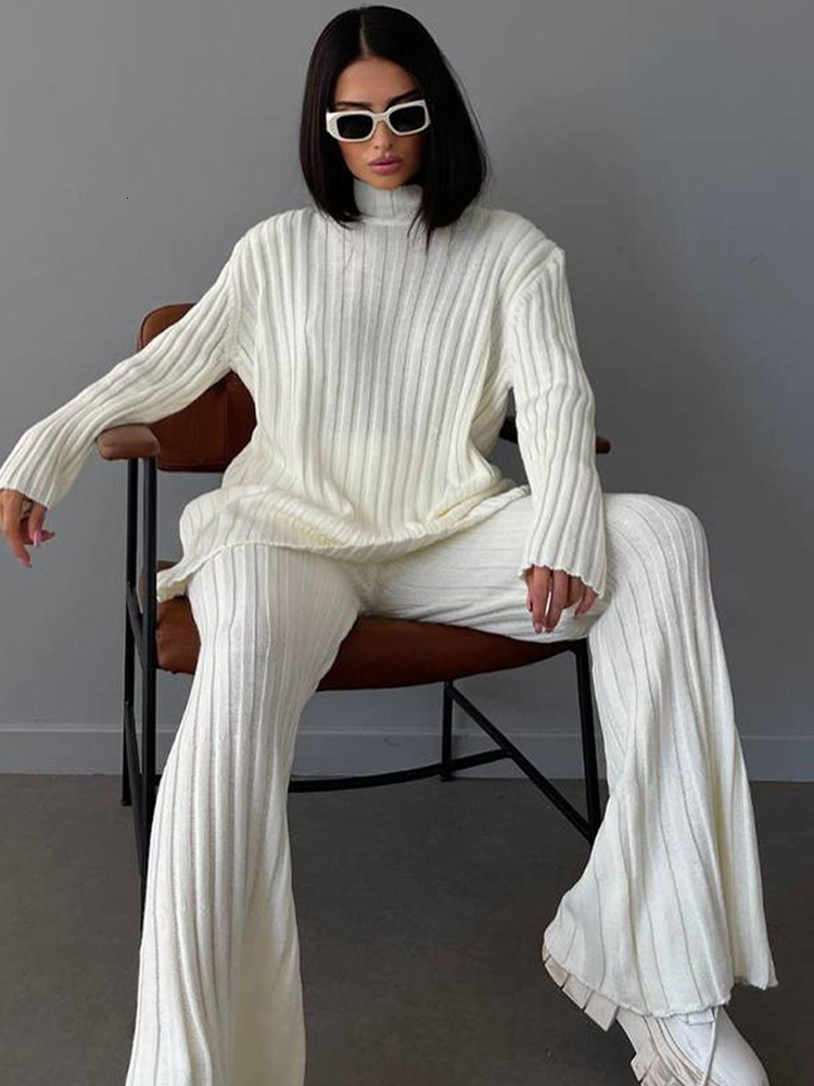 Women Two Piece Pants Turtleneck Striped Knitted Set Women Solid Loose Pullover High Waist Flare Female Suit Lady Elegant Outfits 221206, B green tops
Women Two Piece Pants Turtleneck Striped Knitted Set Women Solid Loose Pullover High Waist Flare Female Suit Lady Elegant Outfits 221206, B green tops