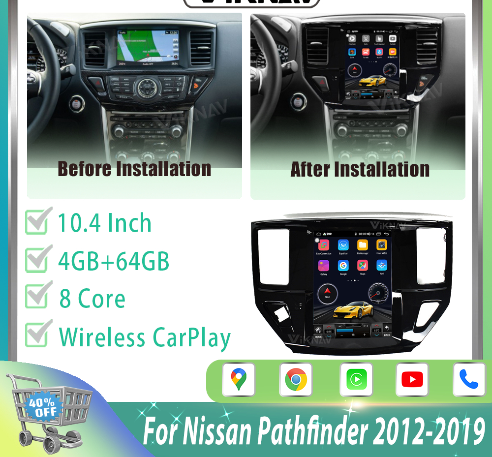 10.4 Inch PX8 64G Carplay Radio For Nissan Pathfinder 2012-2019 1080P HD 4G WIFI Navigation GPS Original Car Function Plug&Play
10.4 Inch PX8 64G Carplay Radio For Nissan Pathfinder 2012-2019 1080P HD 4G WIFI Navigation GPS Original Car Function Plug&Play