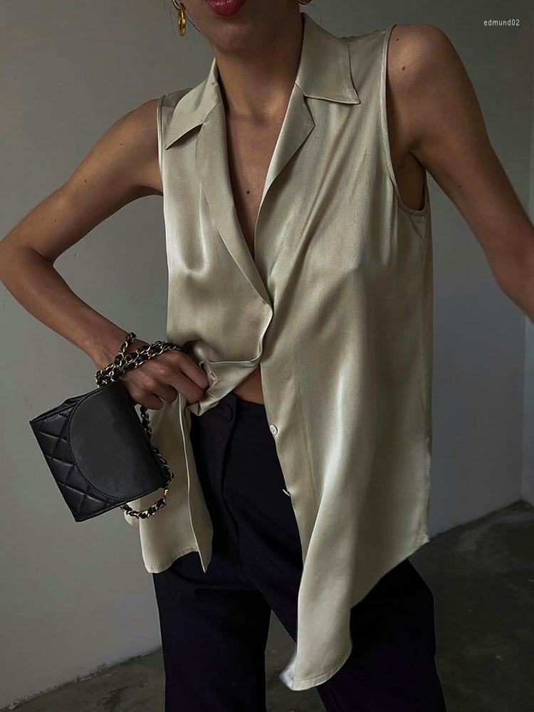 Women' Blouses CamKemsey Women Summer Sleeveless Chic Lapel Khaki Satin Streetwear Loose Single Breasted Shirts Tops
Women' Blouses CamKemsey Women Summer Sleeveless Chic Lapel Khaki Satin Streetwear Loose Single Breasted Shirts Tops
