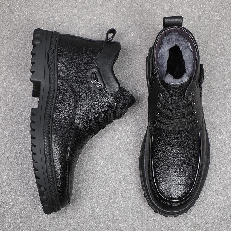Boots Genuine Leather Ankle cold Winter Men s Fashion work cotton Keep warm Snow Thick Sole Non slip Men Shoes 221207, Black 
Boots Genuine Leather Ankle cold Winter Men s Fashion work cotton Keep warm Snow Thick Sole Non slip Men Shoes 221207, Black