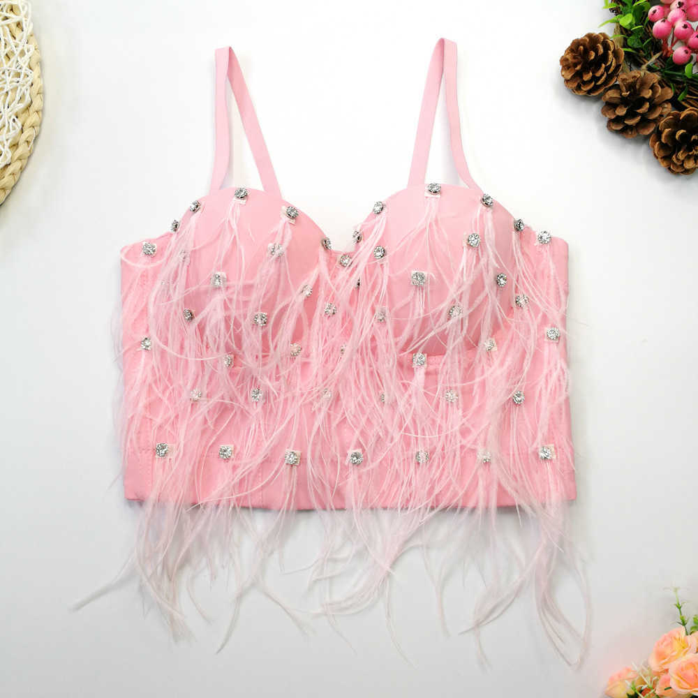 Feather tassel nail bead suspender wear underwear free short bright diamond top with fur inside with bottomed bra women's winter, White
Feather tassel nail bead suspender wear underwear free short bright diamond top with fur inside with bottomed bra women's winter, White