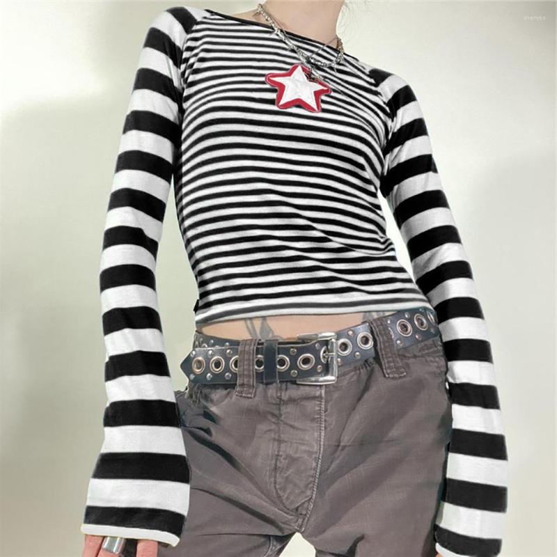 Women' T Shirts Retro Black And White Striped Crop Tops Women 90s E-girl Vintage O-neck Star Patch Y2K Long Sleeve Slim T-shirt Lady
Women' T Shirts Retro Black And White Striped Crop Tops Women 90s E-girl Vintage O-neck Star Patch Y2K Long Sleeve Slim T-shirt Lady