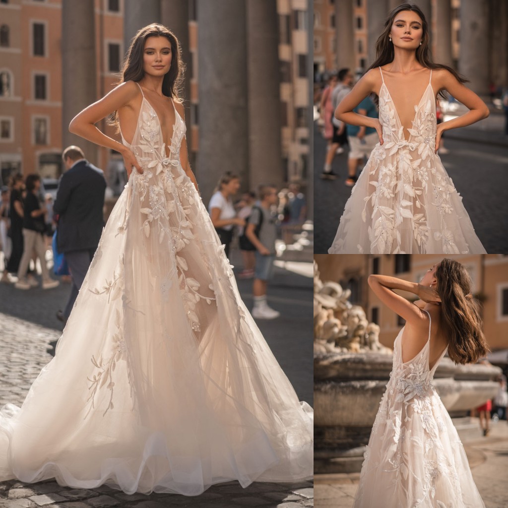 Berta Backless Wedding Dresses Beaded Bridal Gowns Sequined Sheer Deep V Neckline Lace Appliqued A Line Sweep Train Tulle Vestido De Novia, Gold
Berta Backless Wedding Dresses Beaded Bridal Gowns Sequined Sheer Deep V Neckline Lace Appliqued A Line Sweep Train Tulle Vestido De Novia, Gold