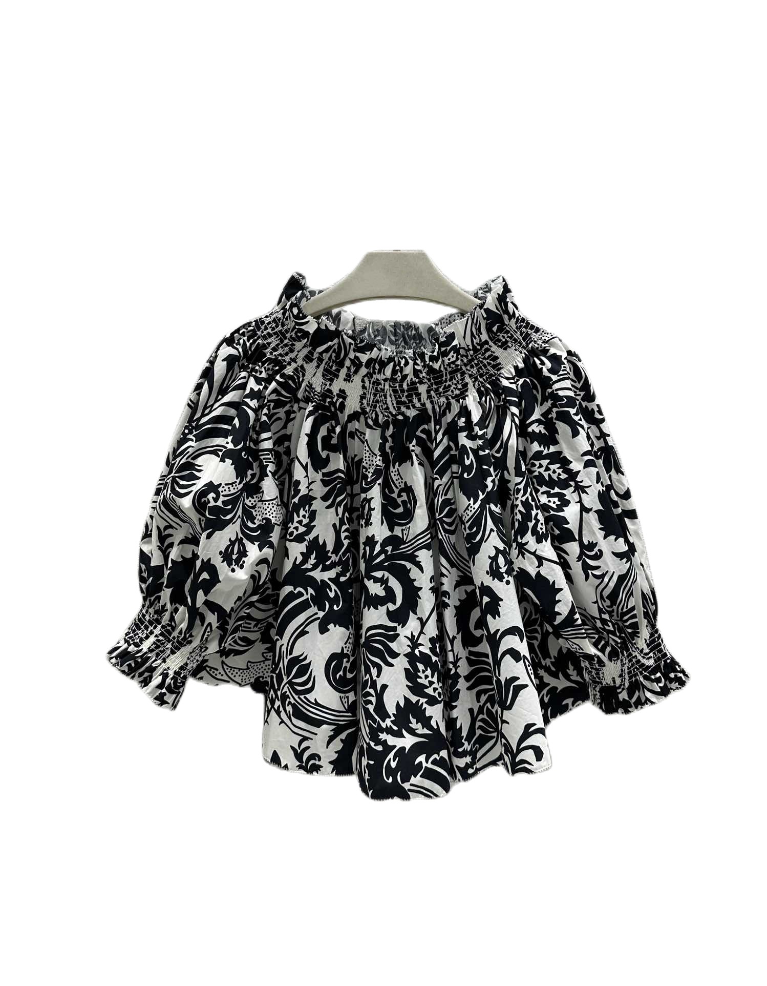 Autumn and winter temperament new black printing pattern off shoulder blouse, Customize
Autumn and winter temperament new black printing pattern off shoulder blouse, Customize