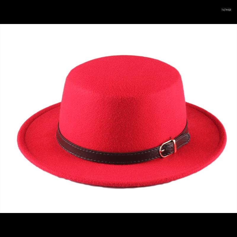 

Berets High Quality Retro Winter Autumn Women Men Top Hat Imitation Woolen Felt Fedora Hats Belt Buckle Decorated Ladies Jazz