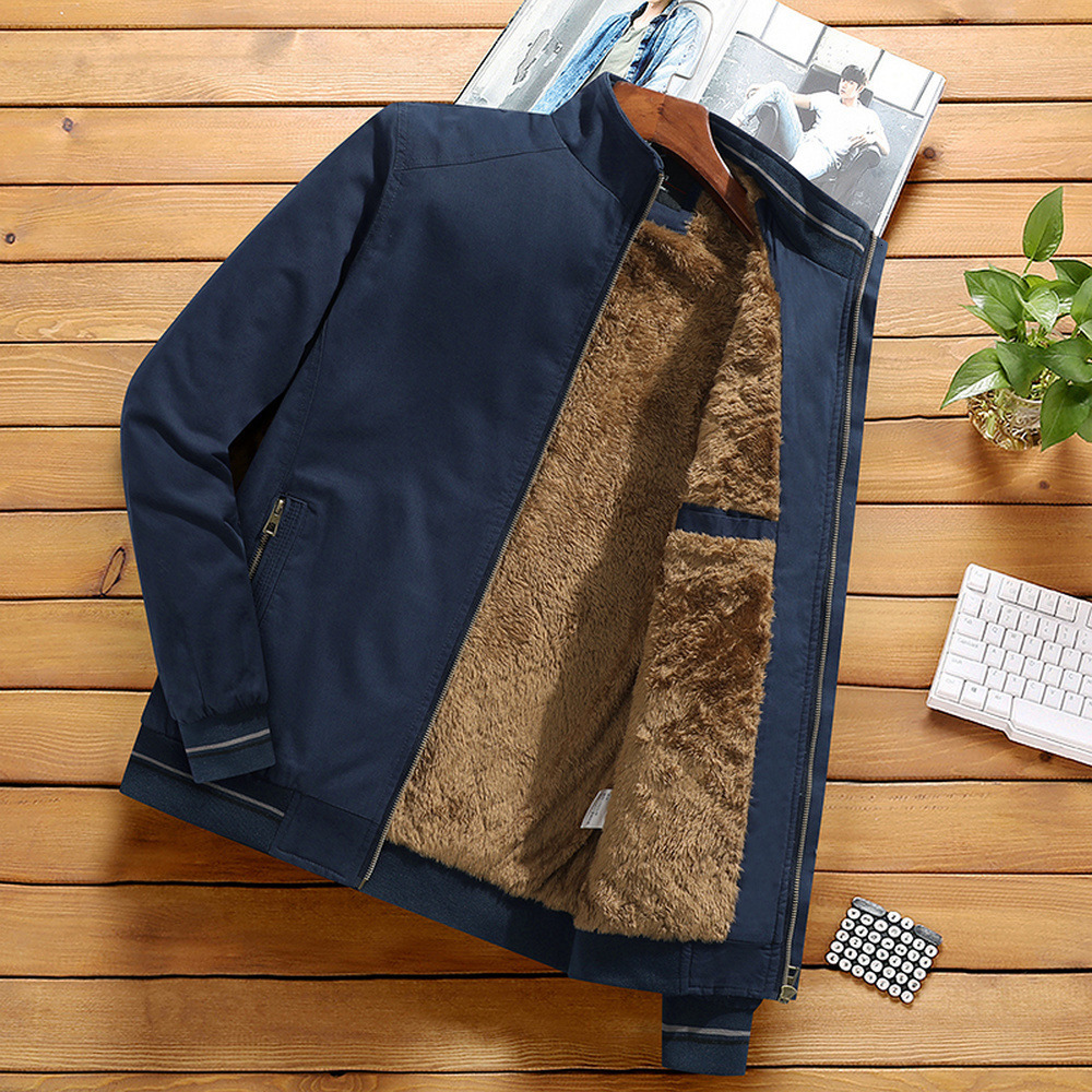 Men's Jackets Khaki Fashion Clothing Stand Collar Fleece Lined Warm Coat Streetwear Casual Fur Coats 221206