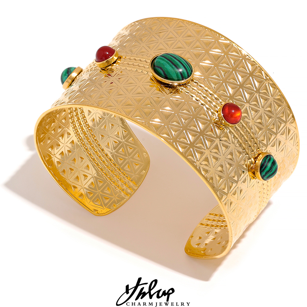 Bangle Yhpup Individuality Natural Stone Stainless Steel Open Wide Bangle Bracelet Stylish Golden Hyperbole Trendy Waterproof Jewelry 221206
Bangle Yhpup Individuality Natural Stone Stainless Steel Open Wide Bangle Bracelet Stylish Golden Hyperbole Trendy Waterproof Jewelry 221206
