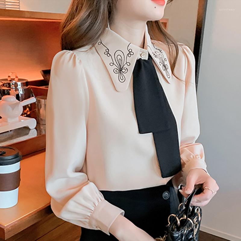Women' Blouses Spring Womens Tops And Fashion Single-breasted Embroidery Long-sleeved Bow Tie Office Lady Shirt Blusa Feminina, Ph
Women' Blouses Spring Womens Tops And Fashion Single-breasted Embroidery Long-sleeved Bow Tie Office Lady Shirt Blusa Feminina, Ph