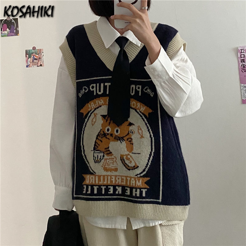 Women's Vests KOSAHIKI Sweater Vest Women Kawaii Cat Waistcoat Streetwear Knitting Chic Fashion College All-match Harajuku Y2k Chandails 221206, Navy blue
Women's Vests KOSAHIKI Sweater Vest Women Kawaii Cat Waistcoat Streetwear Knitting Chic Fashion College All-match Harajuku Y2k Chandails 221206, Navy blue