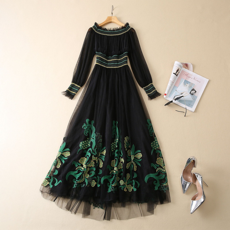 2023 Spring Black Paisley Embroidery Tulle Dress Off Shoulder Slash Neck Panelled Elastic Waist Long Maxi Casual Dresses S2N290010
2023 Spring Black Paisley Embroidery Tulle Dress Off Shoulder Slash Neck Panelled Elastic Waist Long Maxi Casual Dresses S2N290010