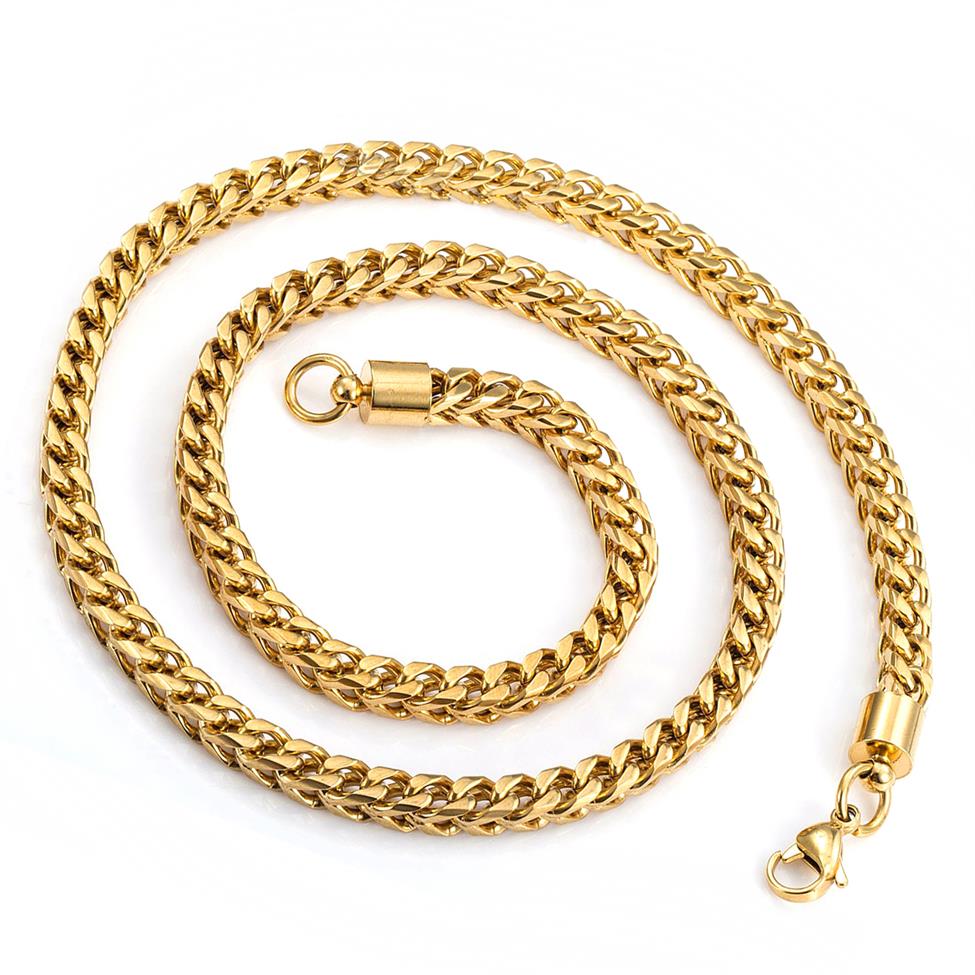 5mm 6mm 8mm Gold Stainless Steel Franco Box Curb Chain Link for Men Women Punk Necklace 1830 inch with velvet bag197o