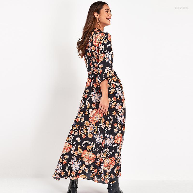 Casual Dresses Floral Print Long Maxi Dress Women Elegant Turn Down Collar Shirt Three Quarter Sleeve Bohemian Sashes, Black
Casual Dresses Floral Print Long Maxi Dress Women Elegant Turn Down Collar Shirt Three Quarter Sleeve Bohemian Sashes, Black