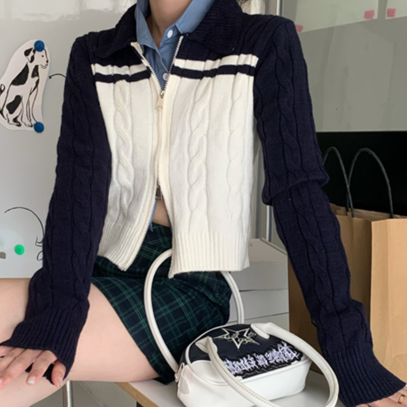 Women Knits Tees Korean Fashion Zipper Knitted Cardigan Mujer Black and White Patchwork Polo Collar Cardigans Preppy Style Sweater Drop 221206, Coffee
Women Knits Tees Korean Fashion Zipper Knitted Cardigan Mujer Black and White Patchwork Polo Collar Cardigans Preppy Style Sweater Drop 221206, Coffee